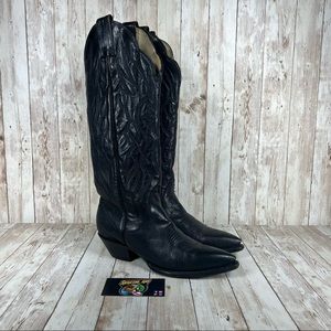 Tony lama Tall Black Leather Cowgirl Boots - Womens 5